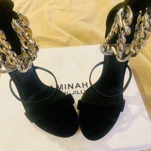 AMINAH ABDUL JILLIL Silver Chain Open Toe Heels size 08